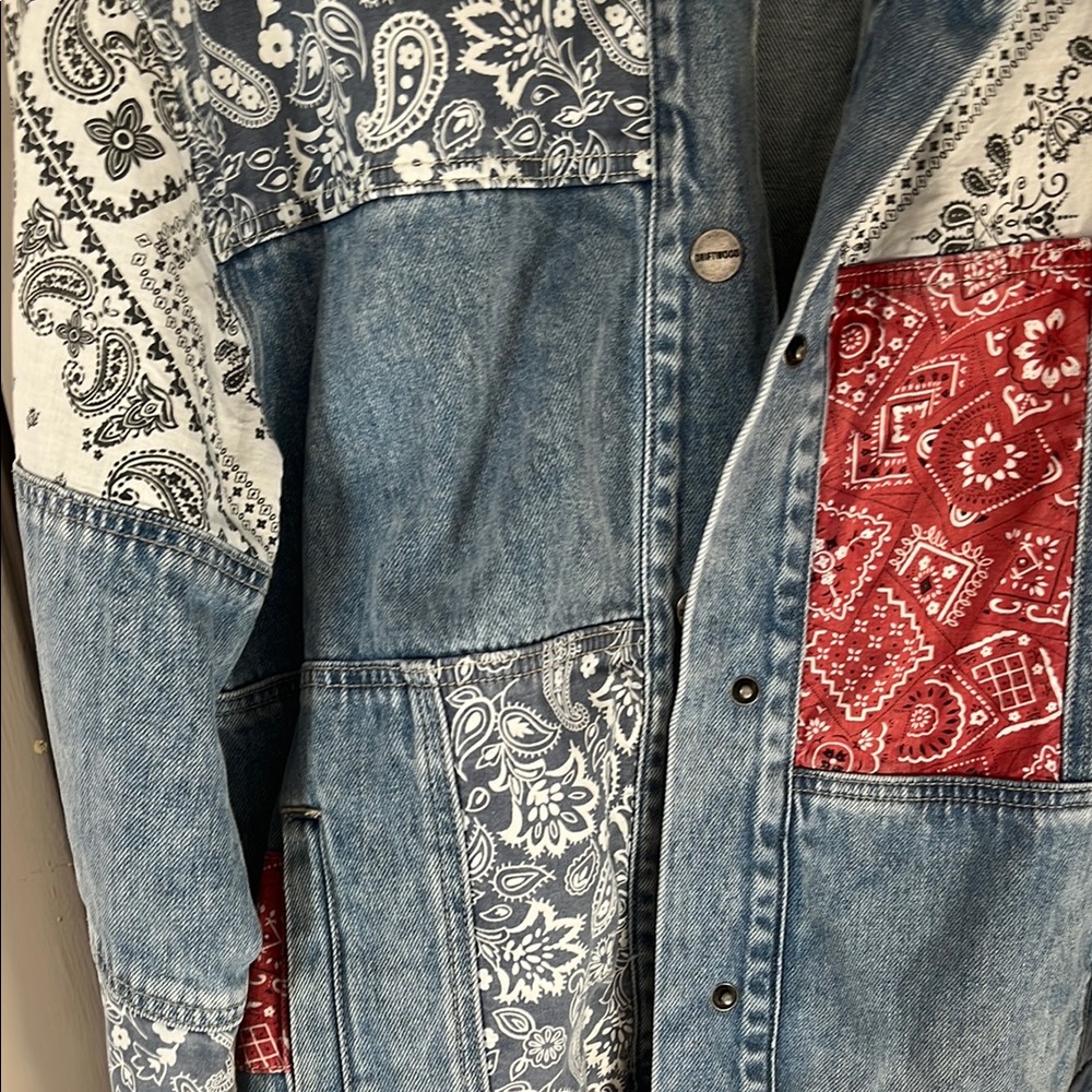 Driftwood Patchwork Denim Jacket With Bandana Pri… - image 4